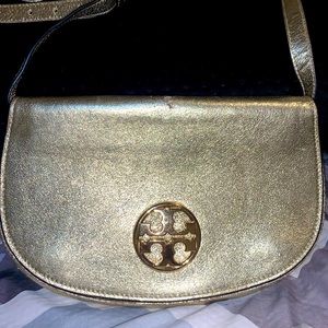 Sparkly Gold Leather Tory Burch Cross Body Bag